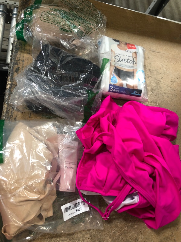 Photo 1 of Assorted Women clothing ***5 Count*** 
Include women Beige Bralette Xl, 2 set of hot pink bikini Size: L,3 set of women panties size: XL, etc