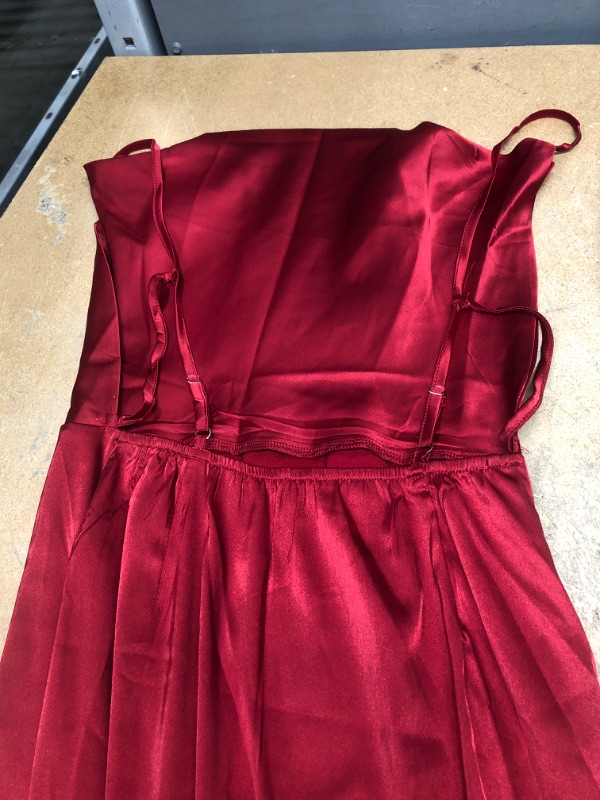 Photo 3 of ***Size: XS, Red*** Satin Silk Slip Maxi Dress for Wedding Guest Women- Cowl Neck Pleated Bust Split Wedding Guest Cocktail Midi Dresses