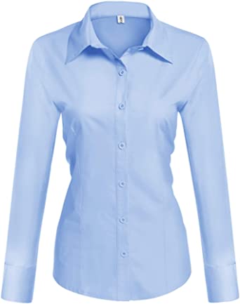 Photo 1 of ***Size: XS*** Hotouch Womens Cotton Basic Button Down Shirt Slim Fit Dress Shirts, Color: French Blue (Slim Fit, a Size Up for Relaxed Fit)