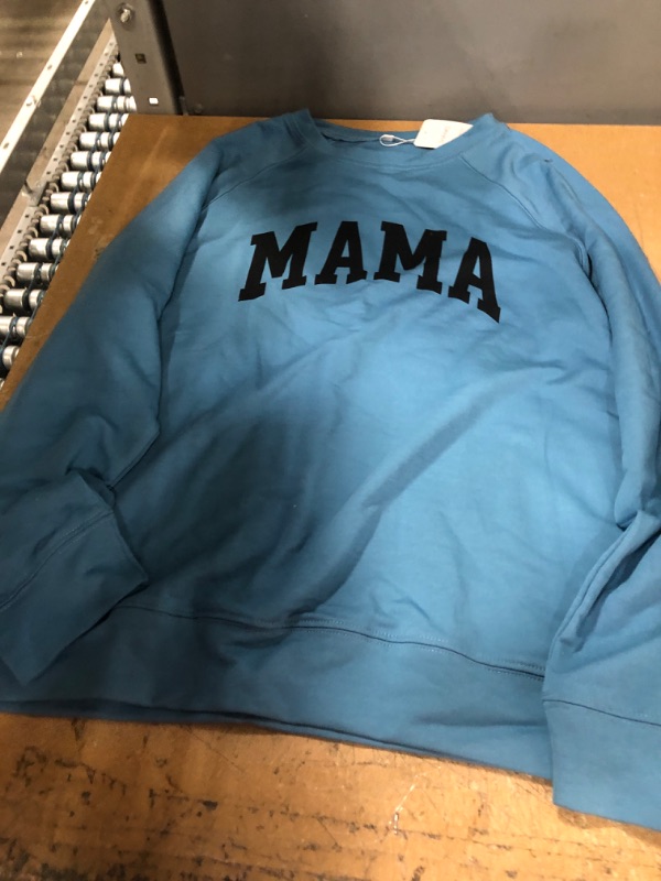 Photo 2 of ***Size: Small, Color: Blue*** Women's Casual Crewneck Sweatshirt Long Sleeve Loose Pullover Tops Mama Letter Print Graphic Shirts 
