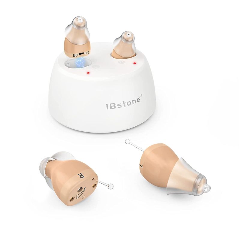 Photo 1 of [Upgraded] iBstone Rechargeable Hearing Aid, Mini Completely-in-Canal Hearing Amplifier for Seniors with Noise Reduction, Pair, Beige