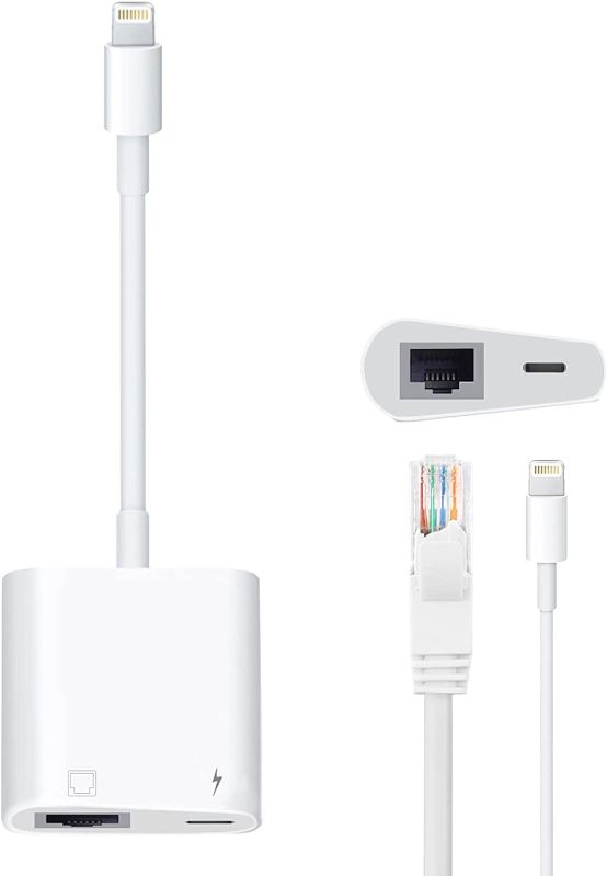 Photo 1 of Ethernet Adapter to iPhone, 2 in 1 RJ45 Ethernet LAN Network Adapter with Charge Port Compatible with iPhone/iPad/iPod, Plug and Play, Supports 100Mbps Ethernet Network (?White? 2-in-1)