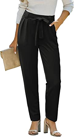 Photo 1 of ***Size: Large, Black*** WIHOLL Women’s Pants with Pockets for Work Solid Color Bow-Knot