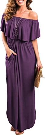 Photo 1 of ***SIze: Medium, Purple*** Womens Off The Shoulder Ruffle Party Dresses Side Split Beach Maxi Dress