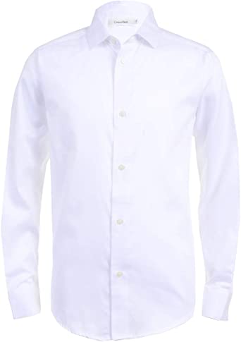 Photo 1 of ***US Size 12 Calvin Klein Boys' Long Sleeve Sateen Dress Shirt, Style with Buttoned Cuffs & Shirttail Hem