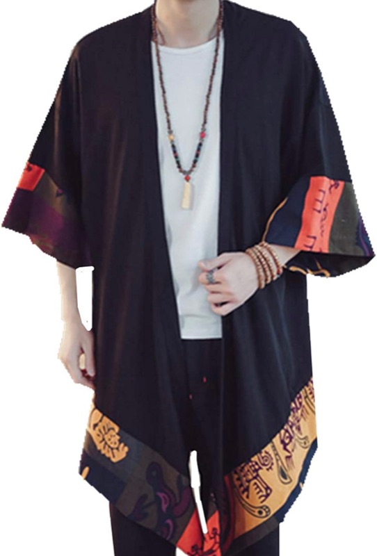 Photo 1 of HZCX FASHION Men's Cotton Linen Long Kimono Jackets Open Front Cardigan Cloak