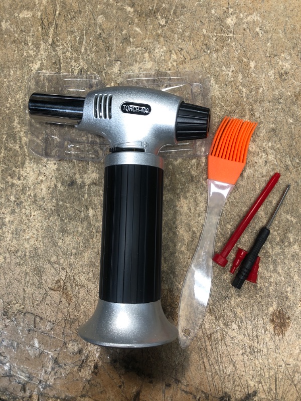 Photo 1 of BBQ Brazing Gas Torch Adjustable Flame Inflated Flame Gun Dental Spray Gun Butane Lighter Burning Electricity Ignite Welding Outdoor Camping (White)