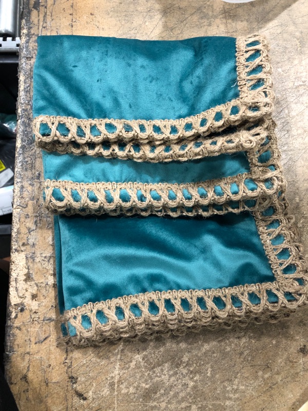 Photo 1 of AQOTHES Pack of 2 Velvet Decorative Farmhouse Burlap Trimmed Tailored Edges Decor Pillow Cover Cushion Throw Pillows for Couch Sofa, 18 x 18 Inch, Teal