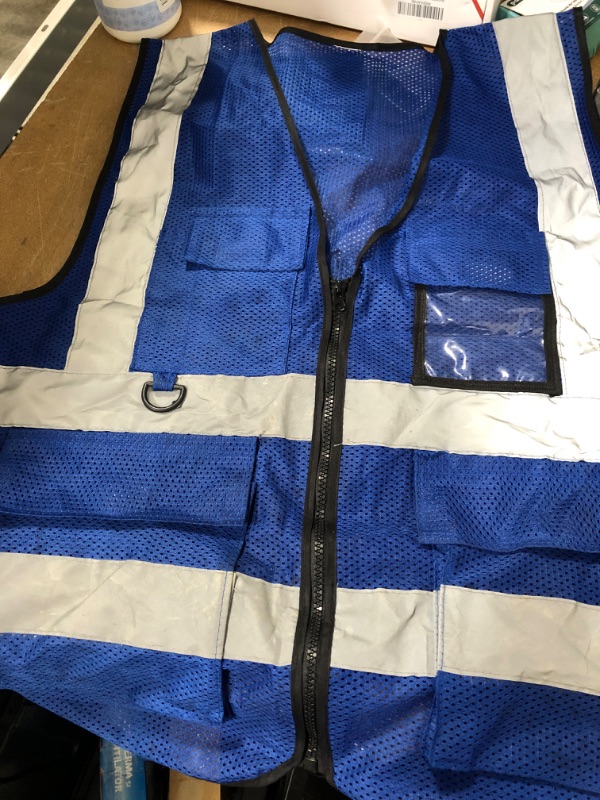 Photo 1 of A-SAFETY High Visibility Mesh Safety Reflective Vest with Pockets and Zipper,Hi Viz Work Vest for Men Women (Blue Mesh L)