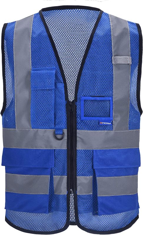 Photo 1 of A-SAFETY High Visibility Mesh Safety Reflective Vest with Pockets and Zipper,Hi Viz Work Vest for Men Women (Blue Mesh L)