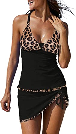 Photo 1 of EVALESS Tankini Bathing Suits for Women 2 Piece Printed Swimsuits Tankini Top with Drawstring Skirt Swimwear