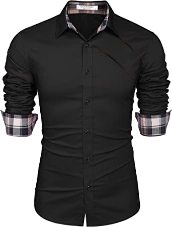 Photo 1 of COOFANDY Men's Cotton Dress Shirts Long Sleeve Plaid Collar Shirt Slim Fit Casual Button Down Shirt 4XLI
