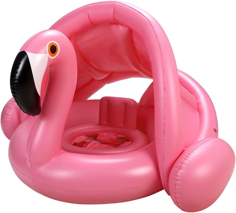 Photo 1 of Baby Pool Float with Canopy,Flamingo Inflatable Swimming Ring,Infant Pool Floaties Swimming Pool Sunshade Toys for Baby Girls Boys Toddlers Pink
