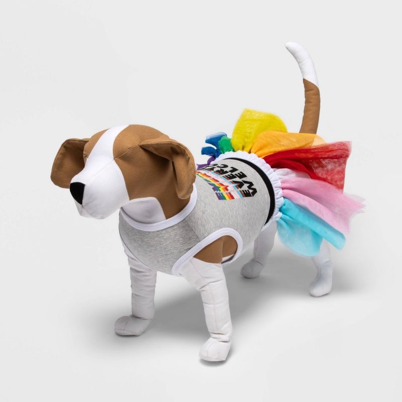 Photo 1 of **SET OF 3** Welcome Everyone Pride Dog Tutu Skirt and Cropped Tank Top - MIXED SIZES 2MEDIUM AND 1SMALL
