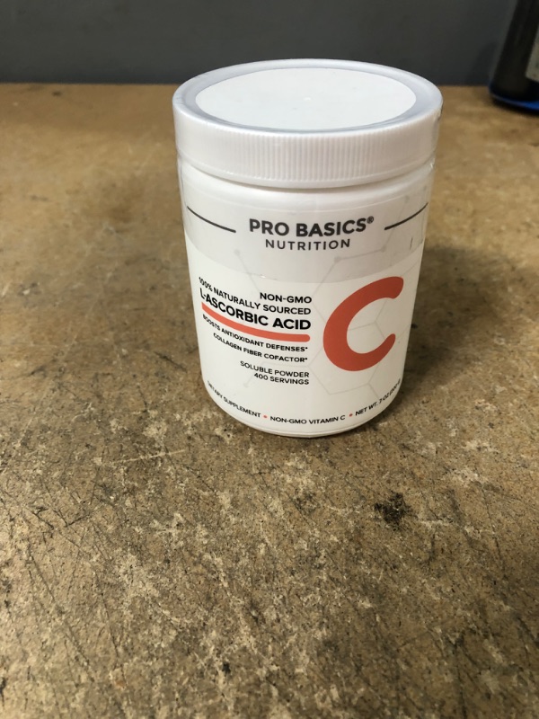 Photo 2 of (EXPIRE DATE:04/23) Pro Basics Nutrition Non-GMO L Ascorbic Acid Vitamin C Powder, Plant Based, Vegan, Non-Synthetic, with Serving Scoop 500mg, 7 oz.
