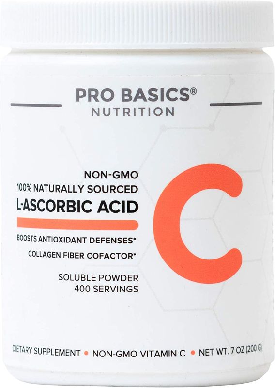 Photo 1 of (EXPIRE DATE:04/23) Pro Basics Nutrition Non-GMO L Ascorbic Acid Vitamin C Powder, Plant Based, Vegan, Non-Synthetic, with Serving Scoop 500mg, 7 oz.
