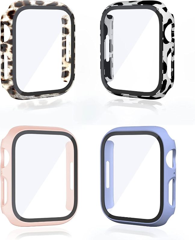 Photo 1 of [4 Pack] Compatible with Apple Watch Series 7 Case 45mm with Tempered Glass Screen Protector, HASDON Hard PC Protector Overall Protective Cover for iWatch 7 Accessories (Leopard Print/Pink/Purple) 4 packs of 4 
