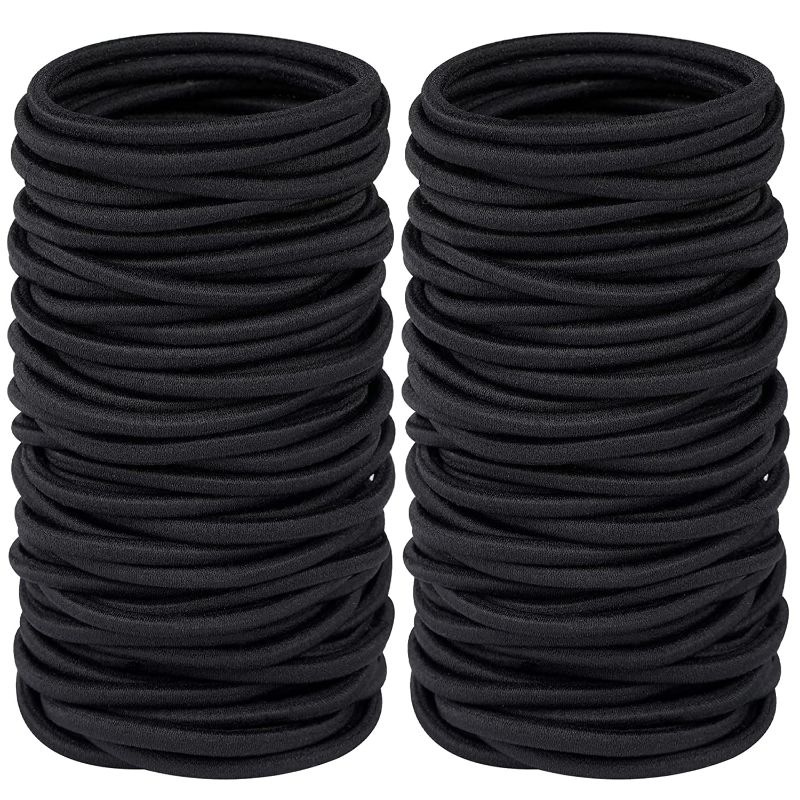 Photo 1 of 150 Pcs Elastic Hair Ties for Thick Heavy and Curly Hair, Hair Bands for Women's Hair Black Ponytail Holders Bulk (4mm?4 packs 
