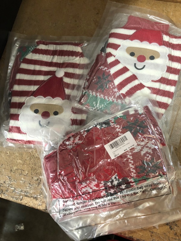 Photo 2 of 2 Pieces Pet Turtleneck Sweater Cats Dogs Christmas Footprints Snowflake Sweater Dog Red and White Santa Claus Knitwear Puppy Warm Xmas Pullover Clothes for Pets Holiday Winter Clothes (L) 3 sets 
