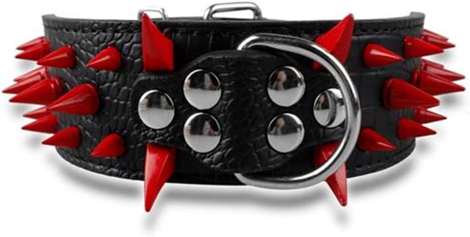 Photo 1 of 2" Wide Sharp Spiked Studded PU Leather Dog Collars Pitbull Bulldog Big Dog Collar Adjustable for Medium Large Dogs Boxer S M L XL Black Red Spike M
