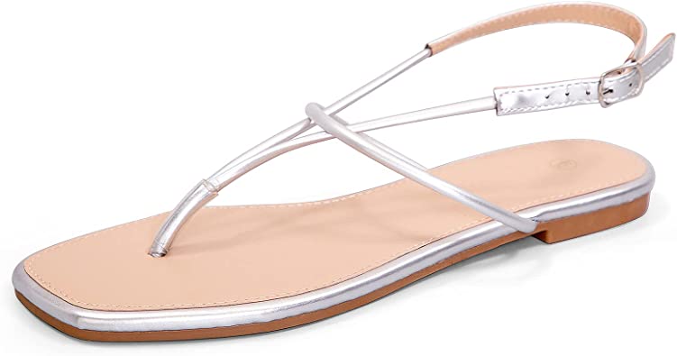 Photo 1 of mysoft Women's Square Toe Flat Sandals Ankle Strap Casual Summer Thong Sandals size 8 
