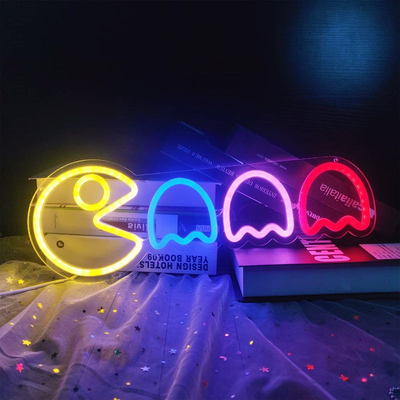 Photo 1 of Game Neon Sign Ghost Led Neon Lights Neon Signs for Bedroom Wall 17”x6” Retro Arcade Decor with USB/Switch Ghost Neon light for Gaming Room Man Cave Birthday Halloween Christmas Gift
