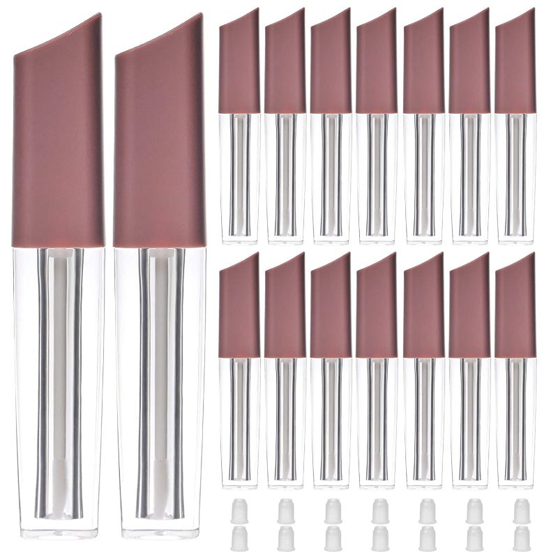 Photo 1 of RONRONS 16 Pieces 3.5ml/0.12oz Mini Lip Gloss Tubes Cute Creative Refillable Empty Lip Balm Bottles Clear Reusable Plastic Lipstick Tube Container with Pale Mauve Color Lid & Rubber Stopper & Wand
