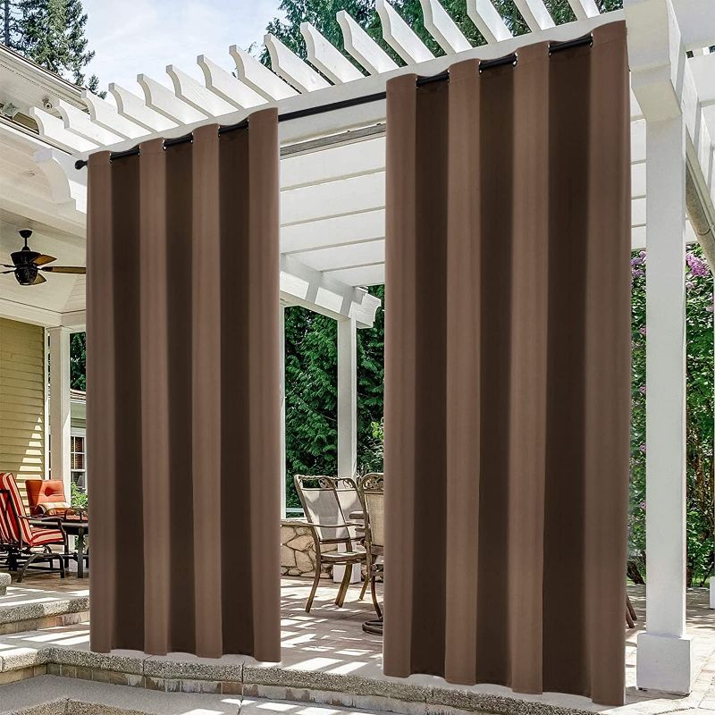 Photo 1 of Brown Blackout Outdoor Curtains for Patio Waterproof Grommet Gazebo Curtains Sunlight Shade Privacy Drapers Keep Warm for Balcony / Pergola / Front Porch, W52 x L108, Brown, 2 Panels