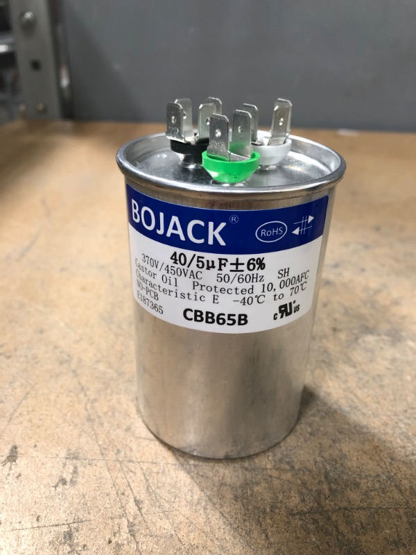 Photo 2 of BOJACK 45+5 uF 45/5 MFD ±6% 370V/440VAC CBB65 Dual Run Circular Start Capacitor for AC Motor Run or Fan Start or Condenser Straight