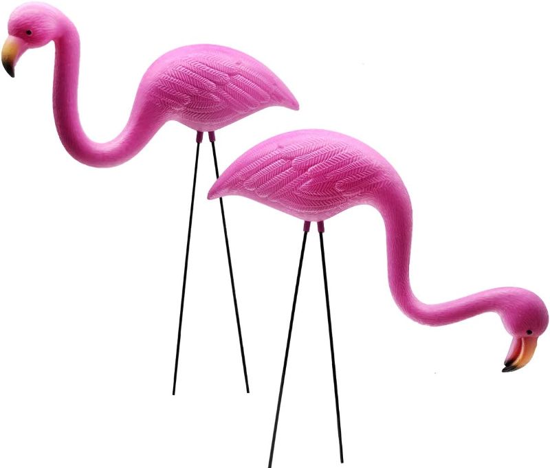 Photo 1 of ***3 Pack*** Set of 2, Small Pink Flamingo Yard Ornament/ Mini Yard Flamingos Ornaments/ Pink Flamingo Garden Yard Decor (2)