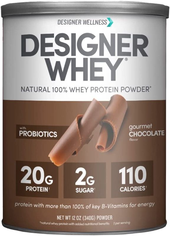 Photo 1 of ***EXP by 04/2024*** Designer Wellness Designer Whey Natural 100% Whey Protein Powder with Probiotics , Fiber, and Key B-Vitamins for Energy, Gluten-free, Non-GMO, Gourmet Chocolate 12 oz