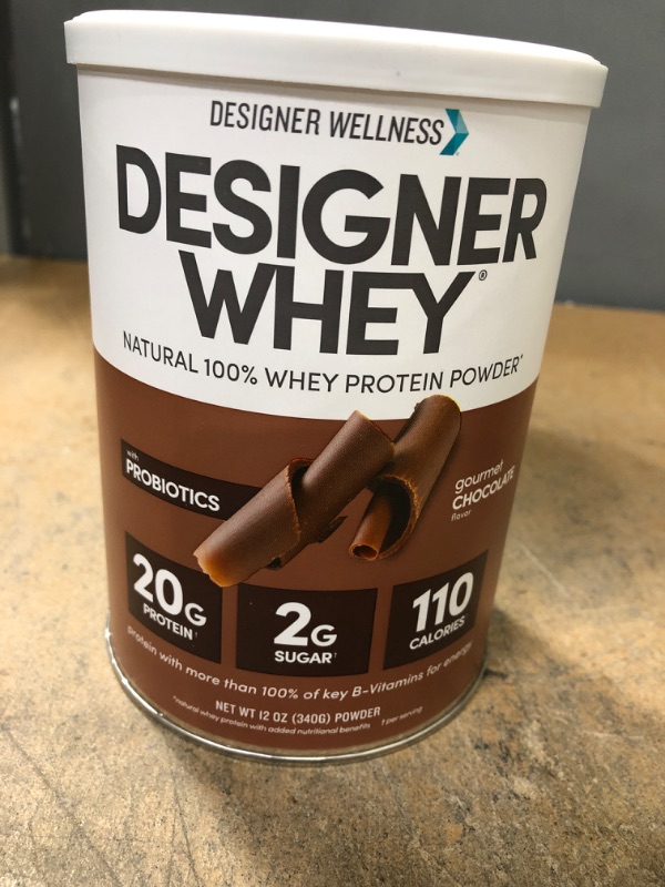 Photo 2 of ***EXP by 04/2024*** Designer Wellness Designer Whey Natural 100% Whey Protein Powder with Probiotics , Fiber, and Key B-Vitamins for Energy, Gluten-free, Non-GMO, Gourmet Chocolate 12 oz