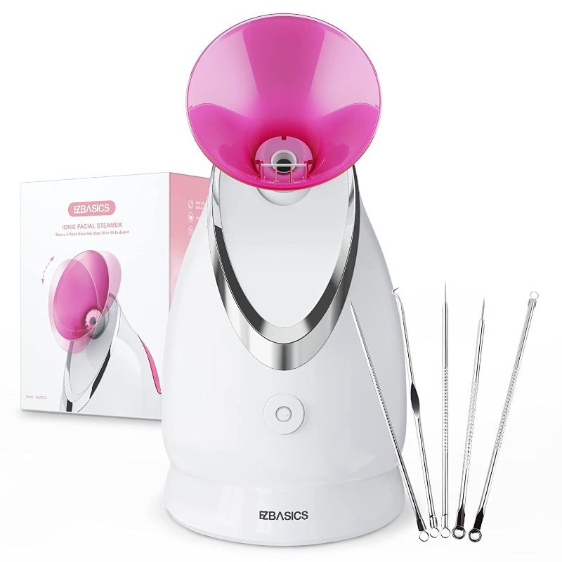 Photo 1 of ****DAMAGED***
Facial Steamer EZBASICS Ionic Face Steamer for Home Facial, Warm Mist Humidifier Atomizer for Face Sauna Spa Sinuses Moisturizing, Unclogs Pores, Bonus Stainless Steel Skin Kit(Pink)