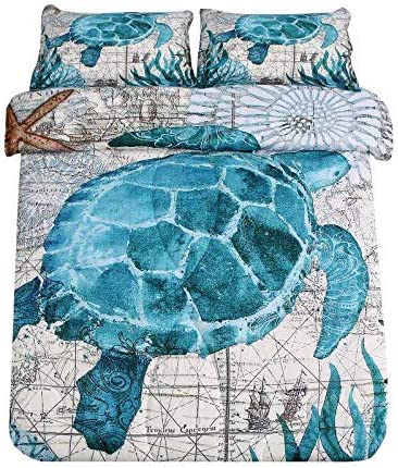 Photo 1 of Turtle Comforter Full/Queen Size Aqua Turquoise Ocean Beach Themed Hawaiian Nature Tortoise Style Full/Queen Size Quilt Use Super Soft Eiderdowns(Full/Queen, Turtle Comforter)