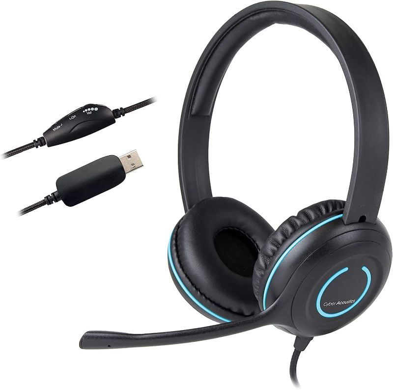 Photo 1 of Cyber Acoustics Stereo USB Headset, in-line Controls for Volume & Mic Mute, Adjustable Mic Boom for PC & Mac, Perfect for Classroom or Home (AC-5008A)