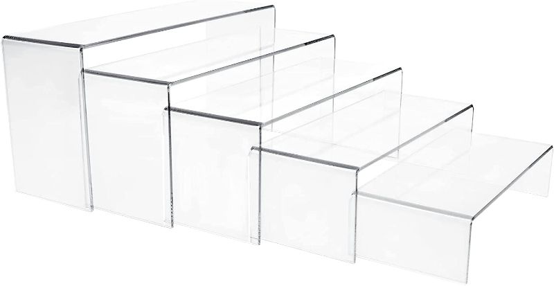 Photo 1 of 5PCS Acrylic Risers, Clear Acrylic Display Risers Shelf Showcase Fixtures for Jewelry Funko Pop Figures, Acrylic stands for display