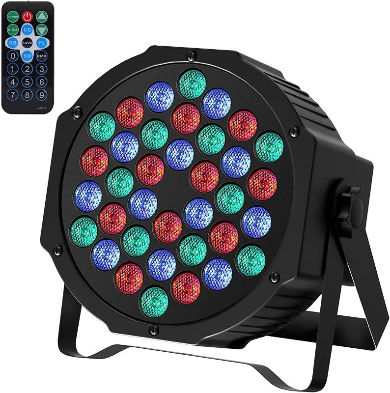 Photo 1 of JAJALUYA LED Par Lights 36 LED Stage Lights 9 Modes RGB DJ Lights with Sound Activated Remote and DMX Control DJ Uplighting?for Birthday Party Events Wedding Christmas Stage Lighting (1 Pack)

