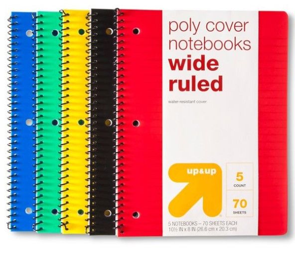 Photo 1 of 5pk 1 Subject Wide Ruled Spiral Notebooks - up & up™ 3 packs of 5 

