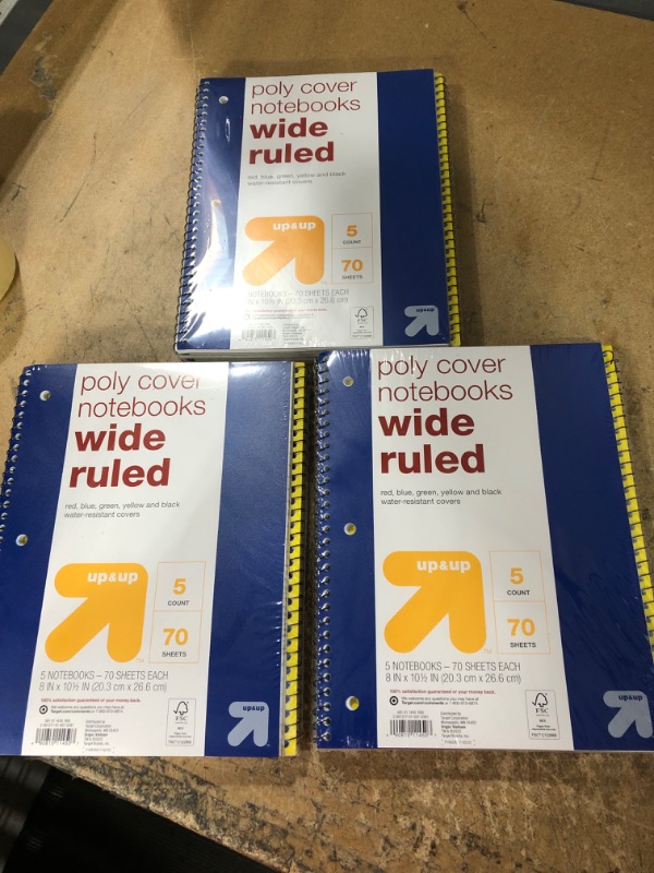 Photo 2 of 5pk 1 Subject Wide Ruled Spiral Notebooks - up & up™ 3 packs of 5 

