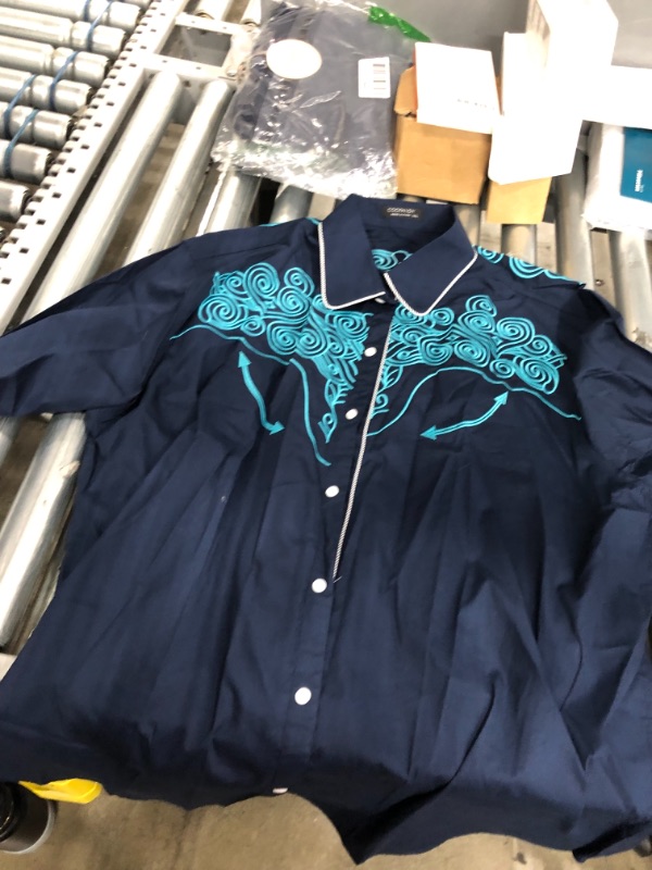 Photo 1 of COOFANDY DRESS UP BOTTON SHIRT - NAVY BLUE WITH TEAL  DESIGN 