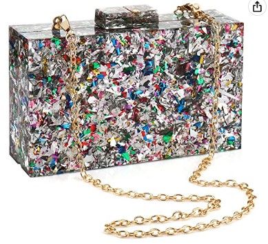 Photo 1 of Acrylic Purses and Handbags for Women Multicolor Perspex Geometric Patterns Box Clutch Banquet Evening Crossbody Handbag
