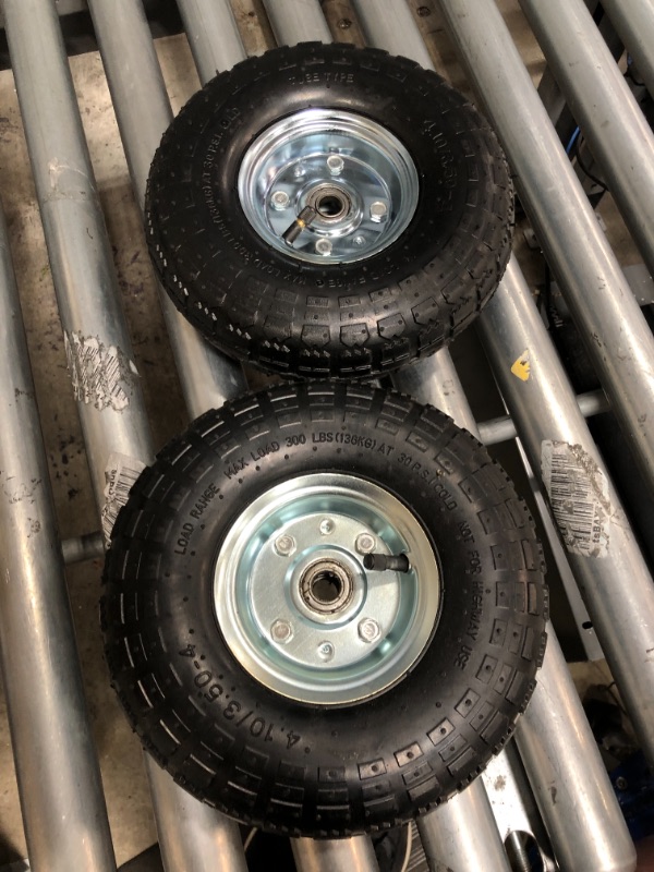 Photo 2 of 2 Pack 4.10/3.50-4" Pneumatic Air Filled Heavy-Duty Wheels/Tires,10" All Purpose Utility Wheels/Tires for Hand Truck/Gorilla Utility Cart/Garden Cart,5/8" Center Bearing,2.25" Offset Hub…
