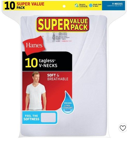 Photo 1 of Hanes Men's Super Value V-Neck 10pk Undershirt - White
SIZE: SMALL