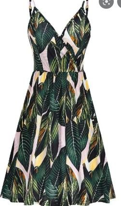 Photo 1 of a19 - SIZE 2XL-***similar to the stock image but not the exact same item***- LONG U NECK SLEEVELESS LEAFY SUNDRESS