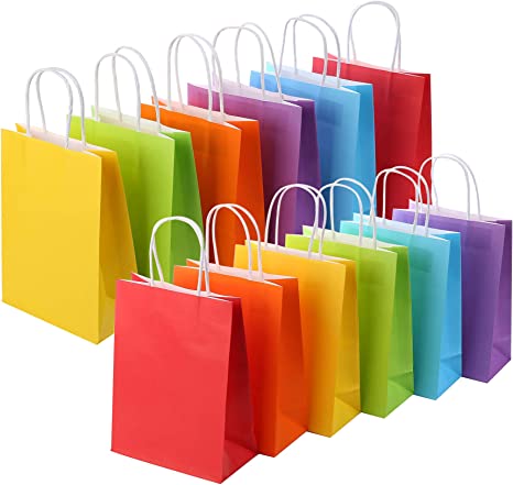 Photo 1 of 24 Pieces Kraft Paper Party Favor Gift Bags with Handle Assorted Colors (Rainbow)
