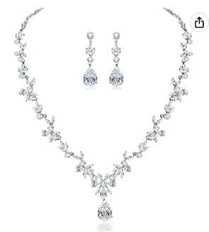 Photo 1 of Hadskiss Jewelry Set for Women, Necklace Dangle Earrings Bracelet Set, White Gold Plated Jewelry Set with White AAA Cubic Zirconia, Allergy Free Wedding Party Jewelry for Bridal Bridesmaid
