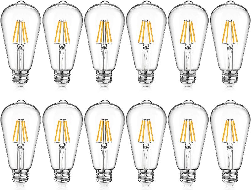 Photo 1 of LED Edison Bulb Dimmable, Warm White 2700K, 40W Equivalent, 4W ST64 Vintage LED Filament Light Bulbs, E26 Medium Base, Pack of 12
