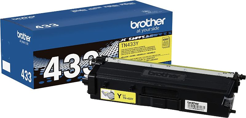 Photo 1 of Brother Genuine High Yield Toner Cartridge, TN433Y, Replacement Yellow Toner, Page Yield Up To 4,000 Pages, Amazon Dash Replenishment Cartridge, TN433
