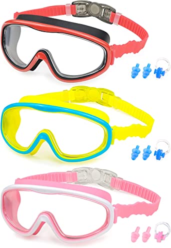 Photo 1 of KAILIMENG Kids Swim Goggles 3 Pack, Swimming Goggles for Children Teens Age 3-15, Anti-Fog Anti-UV Clear Lens Water Glasses
