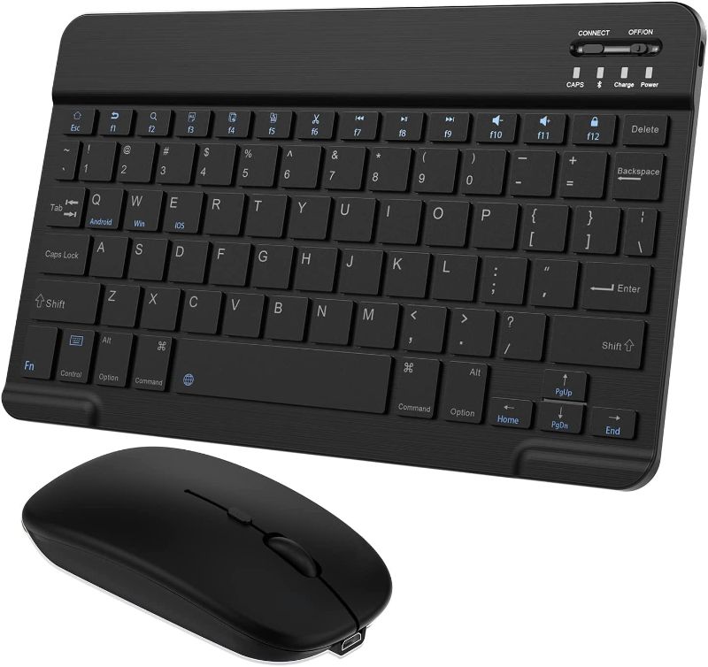 Photo 1 of Small Bluetooth Keyboard and Mouse Combo Portable Rechargeable External Cordless Wireless Keyboard for Android Tablet Cell Phone Samsung Smartphone iPhone iPad Mini Pro Air Windows Surface (Black)
